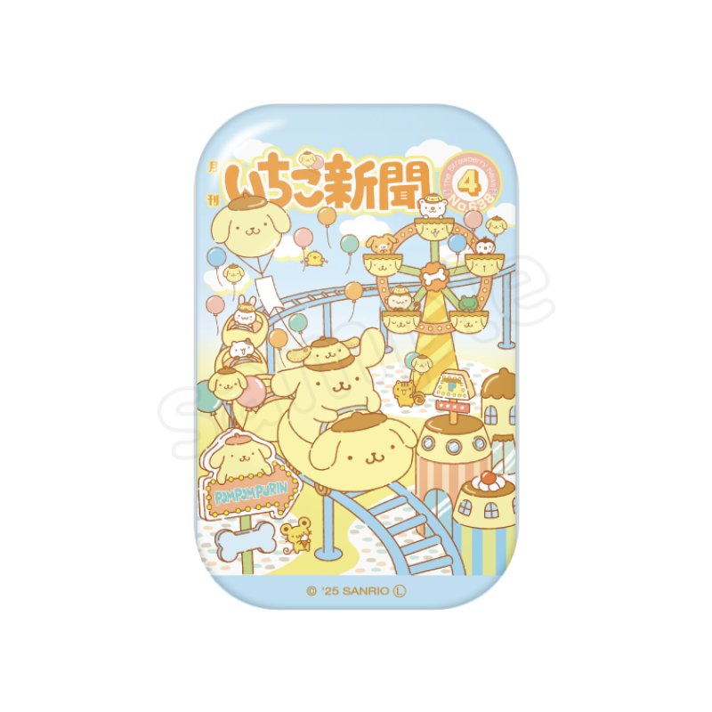 [NO. 638 / POMPOMPURIN RIDE] "Ichigo Shinbun 50th Anniversary x Munyugurumi Patio POPUP STORE Cover Collection" Square Can Badge