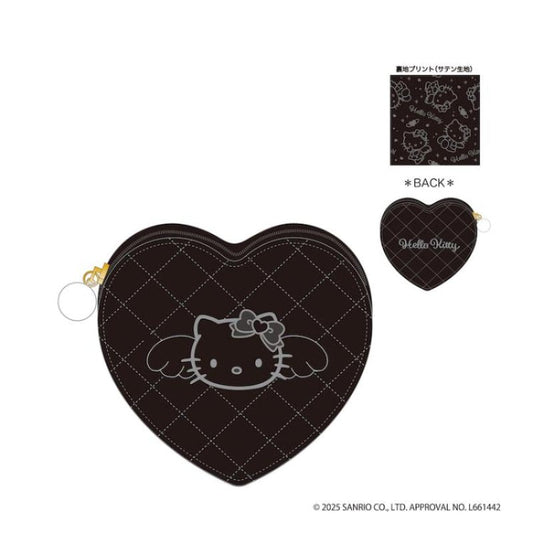[BLACK] "Hello Kitty Black Angel" Quilted Heart Coin Case - Rosey’s Kawaii Shop
