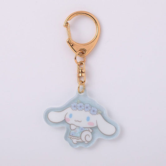[CINNAMOROLL] "Sanrio Textile Flower" Acrylic Keychain - Rosey’s Kawaii Shop