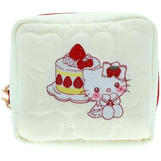 [HELLO KITTY / STRAWBERRY] "Sanrio Strawberry & Cherry Cake" Quilted Pouch