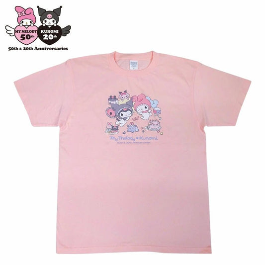 [PINK] "My Melody & Kuromi 50th & 20th Anniversary" LARGE T-Shirt - Rosey’s Kawaii Shop