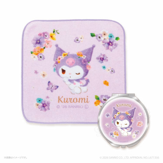 [KUROMI] "Sanrio Watercolor Floral" Hand Towel & Compact Mirror Set