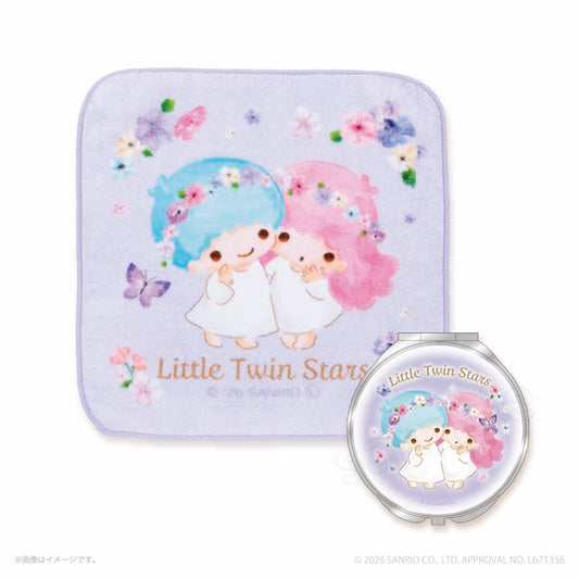 [LITTLE TWIN STARS] "Sanrio Watercolor Floral" Hand Towel & Compact Mirror Set