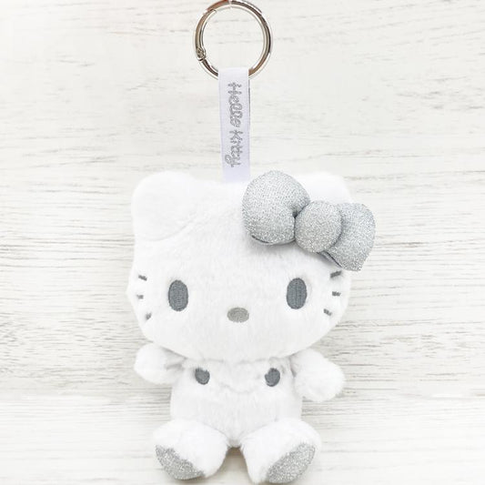[WHITE] "Hello Kitty Fuwafuwa Glitter" Plush Keychain