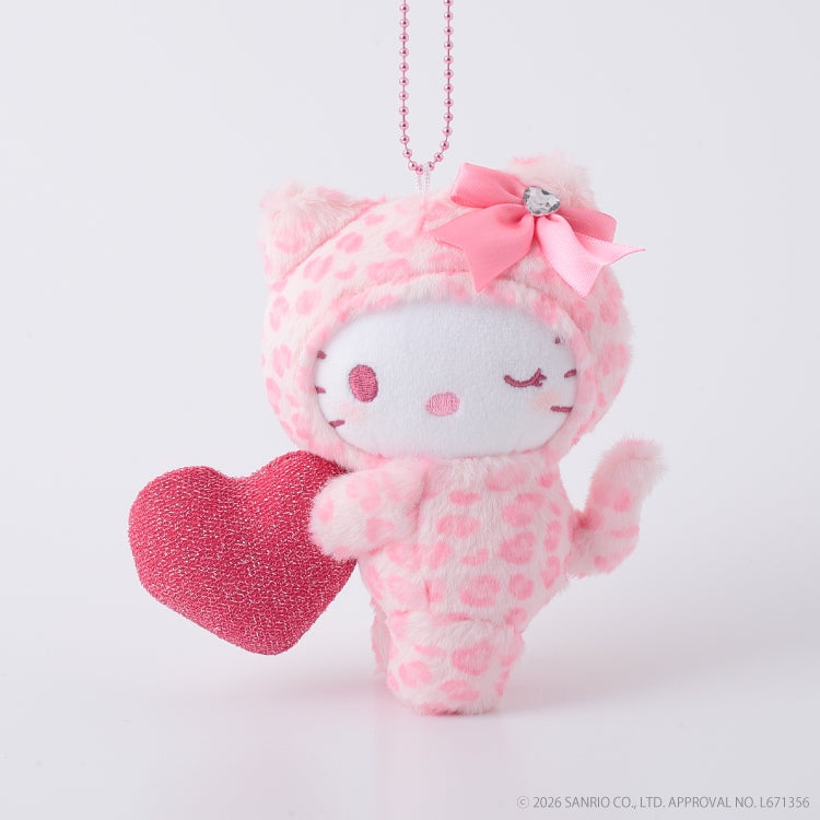 [HELLO KITTY] "Sanrio Leopard Heart Boa" Plush Keychain