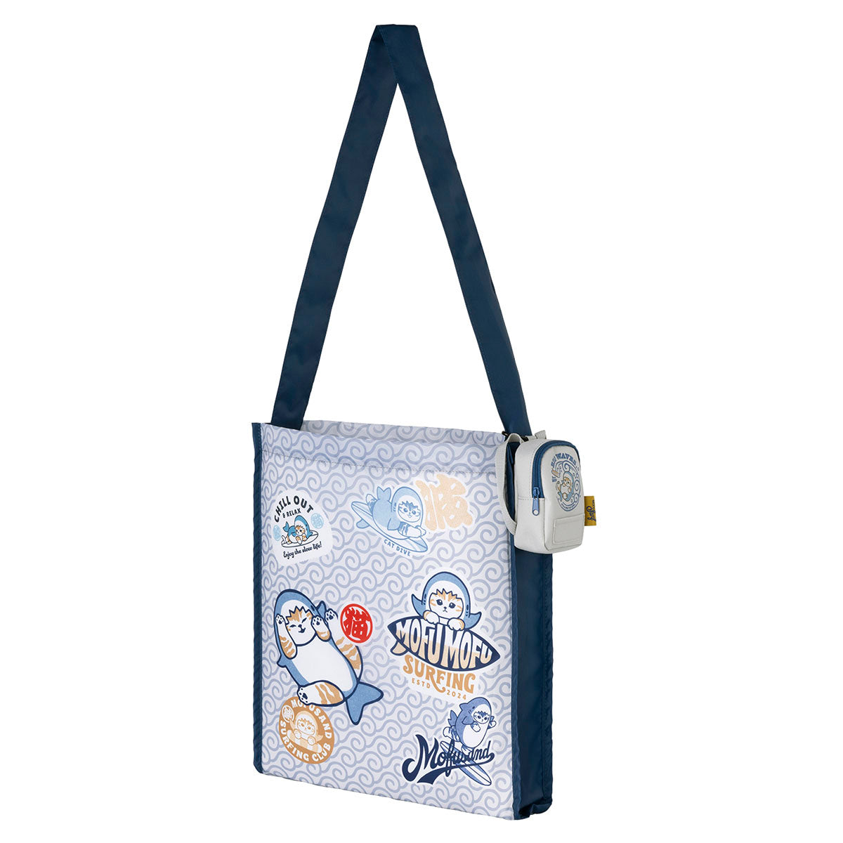 [WHITE] "Mofusand BOARD SHARK!" Eco Bag in Mini Backpack Pouch