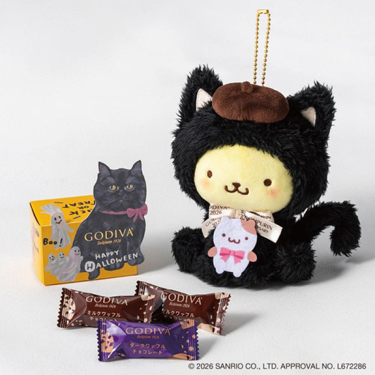 "GODIVA x Pompompurin Black Cat" Crispy Chocolate & Plush Keychain