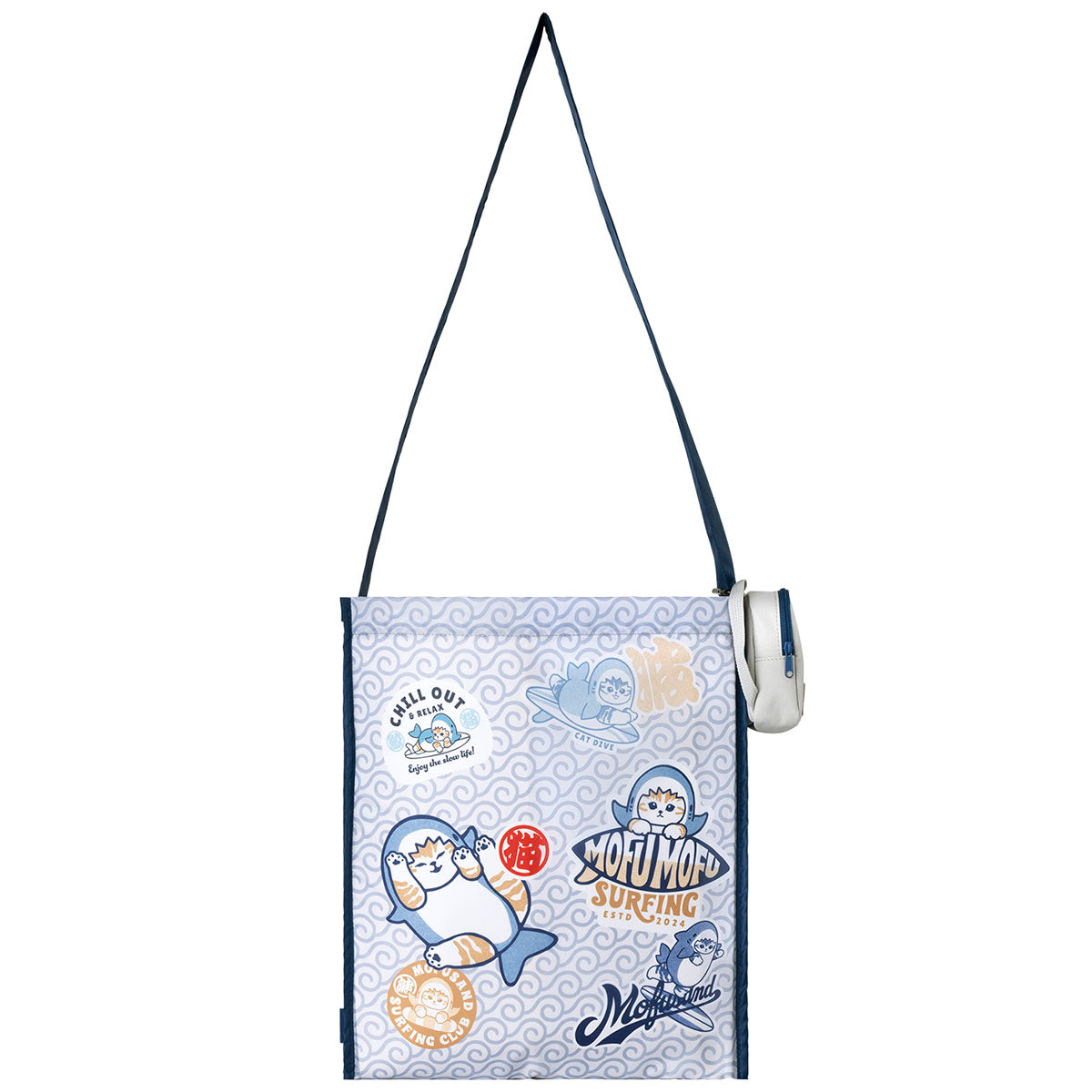 [WHITE] "Mofusand BOARD SHARK!" Eco Bag in Mini Backpack Pouch