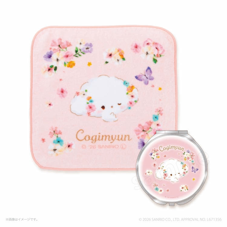 [COGIMYUN] "Sanrio Watercolor Floral" Hand Towel & Compact Mirror Set
