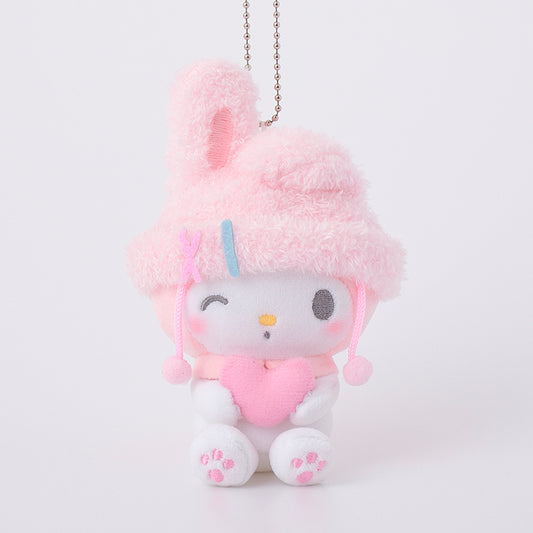 [FLUFFY BEANIE] "My Melody Girly Pop Heart Munyugurumi" Plush Keychain