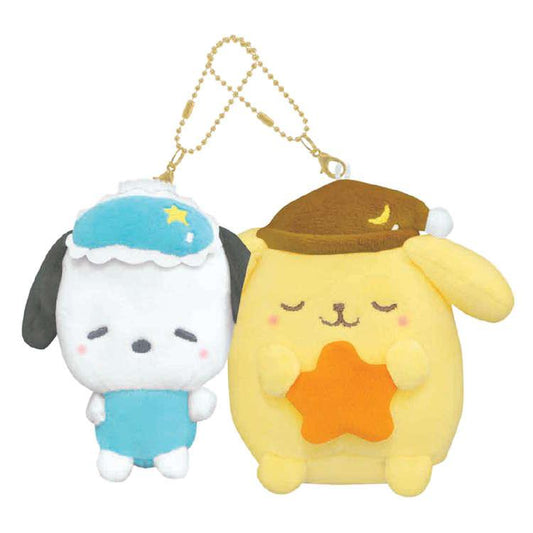 [POCHACCO / POMPOMPURIN] "Sanrio Munyatto Sleepover" Nikonui Plush Keychain