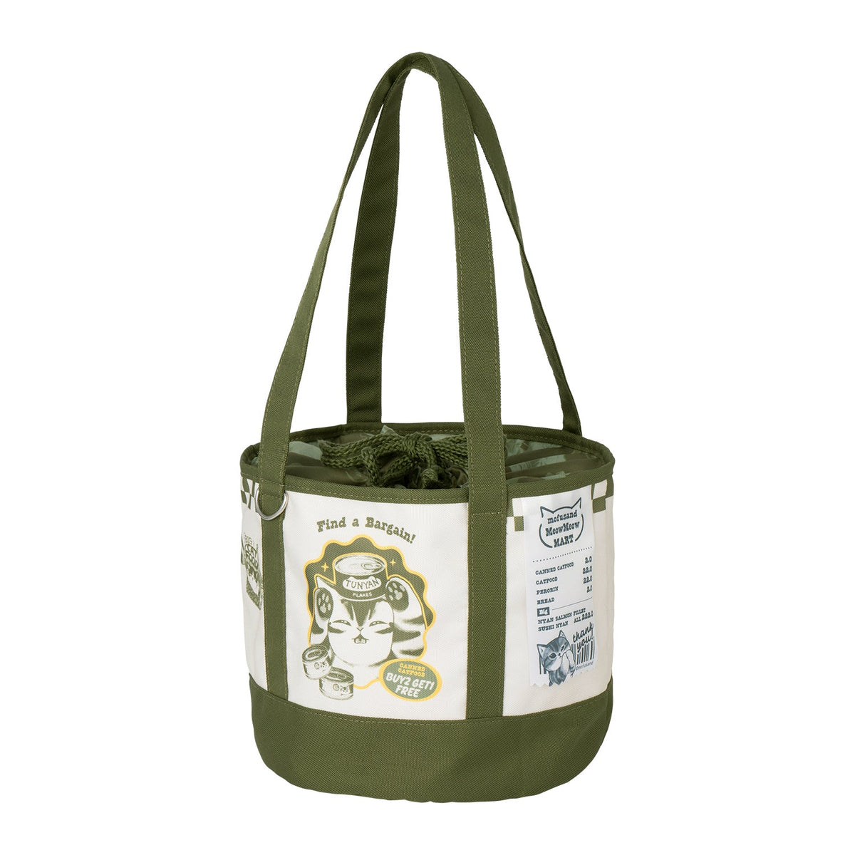 "Mofusand Meow Meow MART" Round Bottom Drawstring Tote Bag