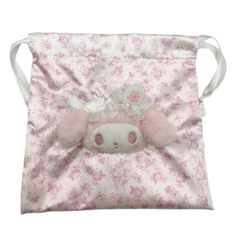 "My Melody White Strawberry Tea Time" Flat Drawstring Bag