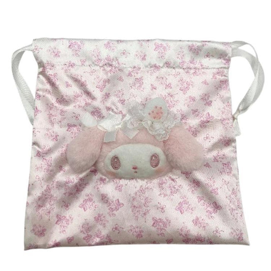 "My Melody White Strawberry Tea Time" Flat Drawstring Bag