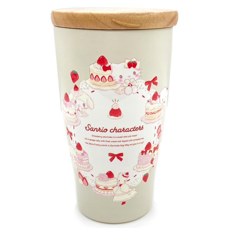 [WHITE] "Sanrio Sweet Cakes" Stainless Steel Tumbler with Wooden Lid