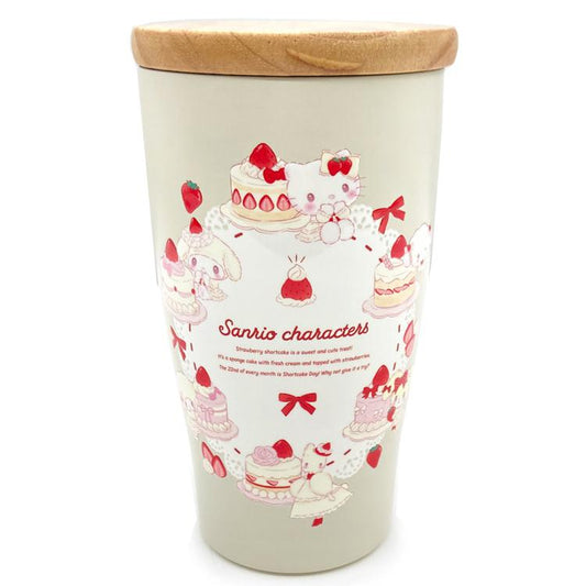 [WHITE] "Sanrio Sweet Cakes" Stainless Steel Tumbler with Wooden Lid