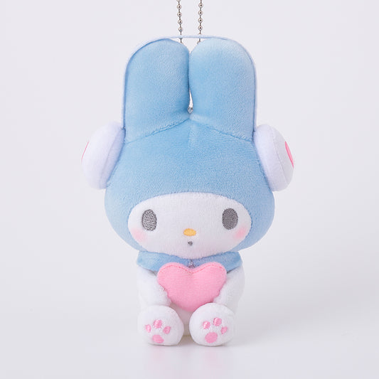 [HEADPHONE BLUE] "My Melody Girly Pop Heart Munyugurumi" Plush Keychain