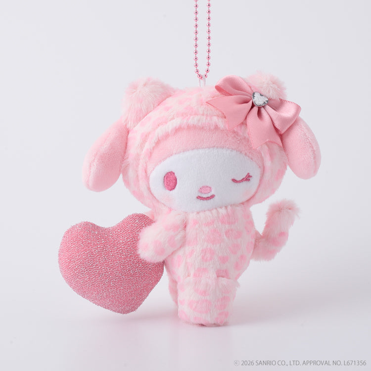 [MY MELODY] "Sanrio Leopard Heart Boa" Plush Keychain