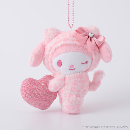 [MY MELODY] "Sanrio Leopard Heart Boa" Plush Keychain