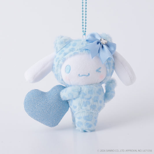 [CINNAMOROLL] "Sanrio Leopard Heart Boa" Plush Keychain