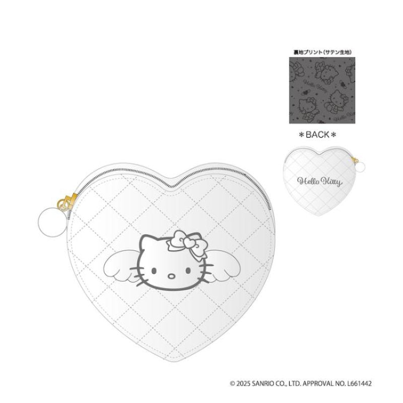 [SILVER] "Hello Kitty Black Angel" Quilted Heart Coin Case - Rosey’s Kawaii Shop