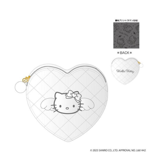 [SILVER] "Hello Kitty Black Angel" Quilted Heart Coin Case - Rosey’s Kawaii Shop