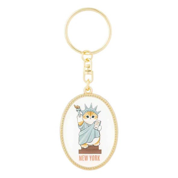 [STATUE OF LIBERTY] "Mofusand Journey" Oval Metal Keychain - Rosey’s Kawaii Shop
