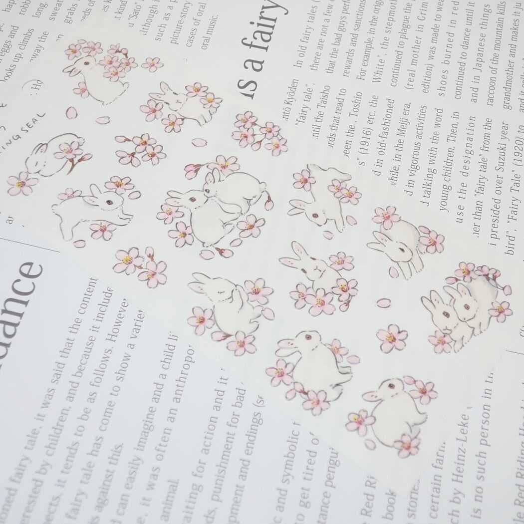 "Rabbit & Pink Flowers" Sticker Sheet - Rosey’s Kawaii Shop
